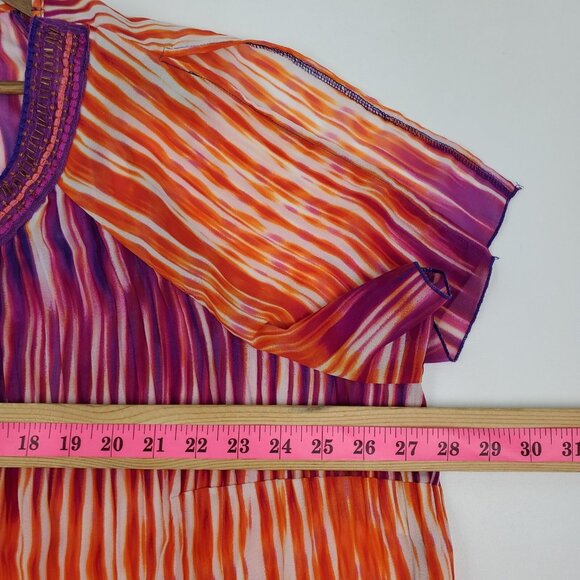 Catherines Womens 2X Sheer Blouse Multicolor Striped Pleated Slit Sleeve Boho - Picture 11 of 13